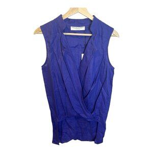 Inclan Studio Charlee Linen Top Small Blue Sleeveless High Low Hem V-Neck NWT